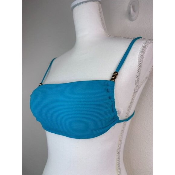 Aerie women's small teal‎ blue bandeau tie back bikini top beaded textured - Picture 2 of 4